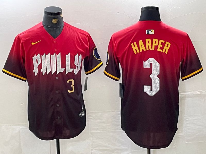 Men Philadelphia Phillies #3 Harper Red City Edition Nike 2024 MLB Jersey style 3